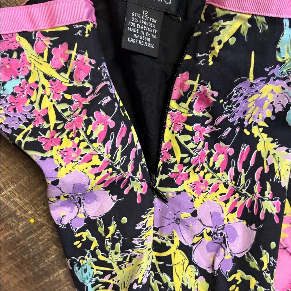 Rafaella Black A-Line Skirt with Pink, Purple & Yellow Floral Print